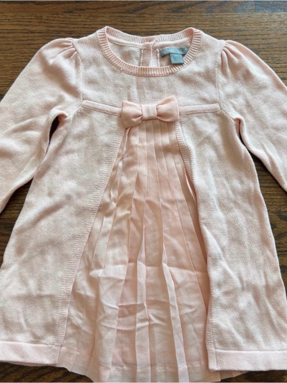Girls' Light Pink Knit Pleated Front Dress with bow